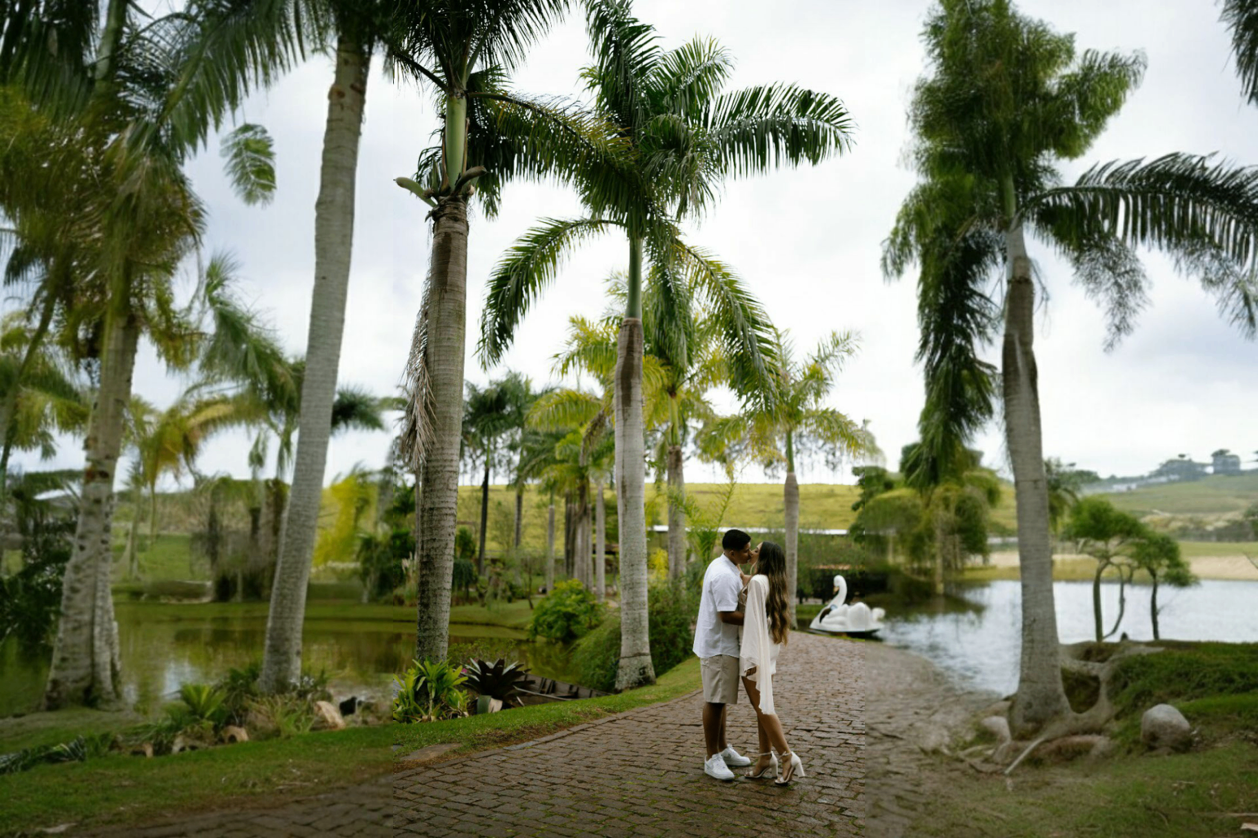 Pedro e Ana se beijando sob as palmeiras
